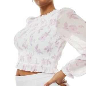 Aritzia Wilfred Tempest Coquette Blouse Lilac White Floral Size S